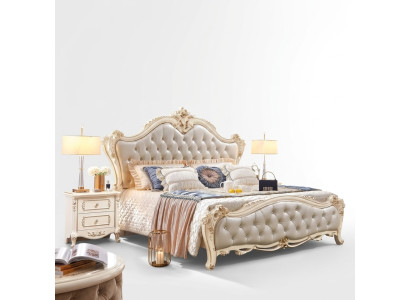 Classic furniture set of 3 pieces consists of a luxury bed and 2 bedside tables.