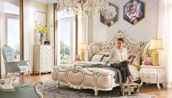 Classic furniture bedroom set bed 2x nightstands chest of drawers luxury set 4-piece