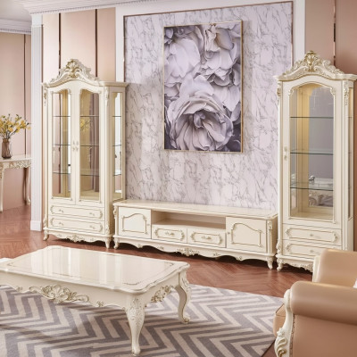 Living room set luxury TV stand 2x display cabinet 3-piece new interior