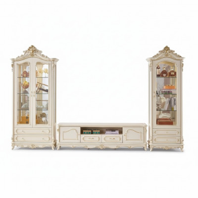 Living room set luxury TV stand 2x display cabinet 3-piece new interior
