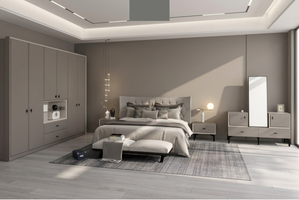 Gray Bedroom Set Designer Bed Dresser Wardrobe Luxury 5-piece