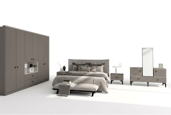 Gray Bedroom Set Designer Bed Dresser Wardrobe Luxury 5-piece