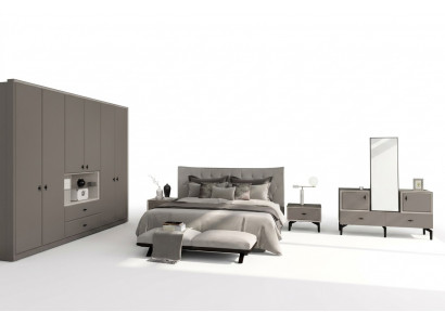 Gray Bedroom Set Designer Bed Dresser Wardrobe Luxury 5-piece