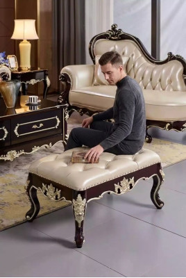Stool in the bedroom a luxurious new pearl white Chesterfield