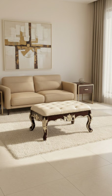 Stool in the bedroom a luxurious new pearl white Chesterfield