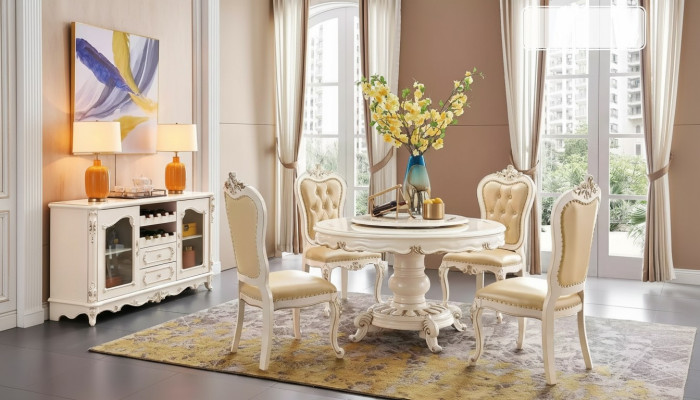 Dining Room Set Round Dining Table 4x Chairs Chesterfield Luxury Set