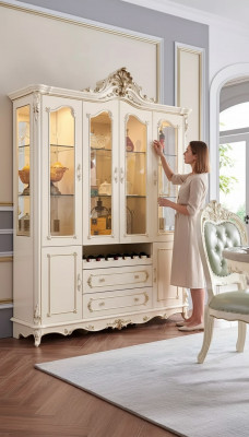 Showcase wood classic living room furniture new luxury interior pearl white