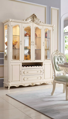 Showcase wood classic living room furniture new luxury interior pearl white
