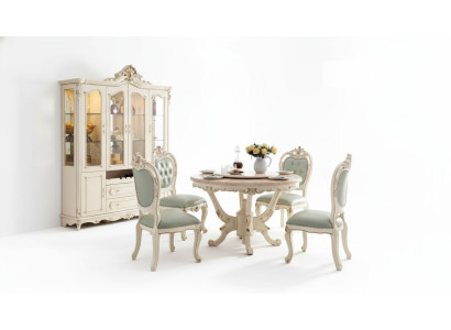 Perlwhite Dining Room Set Dining Table 6x Chairs Display Cabinet 8-piece Luxury Set
