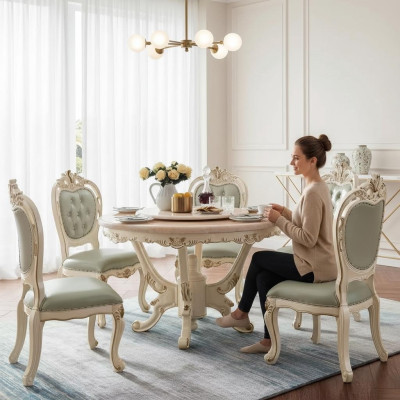 Dining Room Set 7-piece Wood Classic Furniture Dining Table + 6x Chairs Luxury