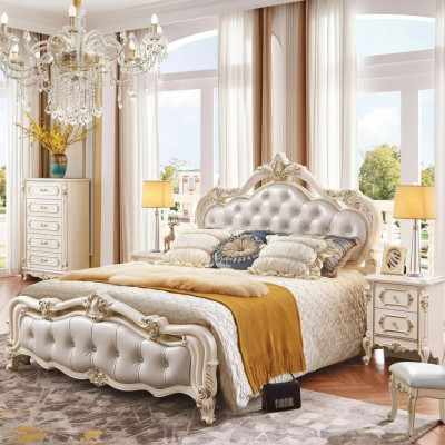 Bedroom set Chesterfield bed + 2x wooden nightstands luxury 3-piece interior