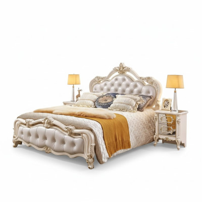 Bedroom set Chesterfield bed + 2x wooden nightstands luxury 3-piece interior