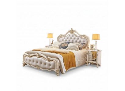 Bedroom set Chesterfield bed + 2x wooden nightstands luxury 3-piece interior