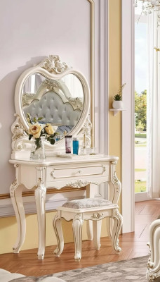 Classic Dressing Table Stool Designer Wood Furniture Set Bedroom 2-piece