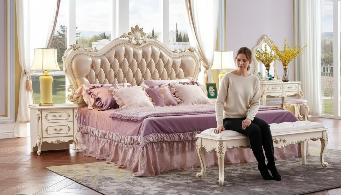 Bedroom set Chesterfield bed 2x nightstands classic furniture 3-piece set