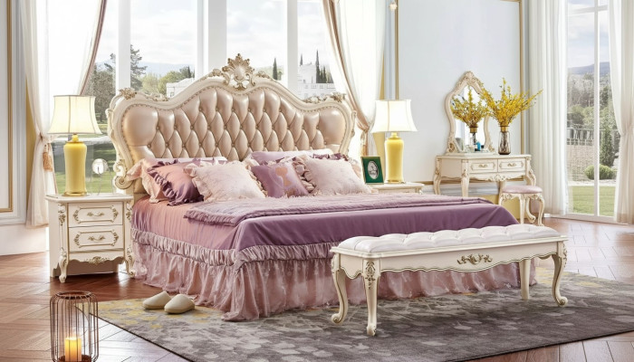 Bedroom set Chesterfield bed 2x nightstands classic furniture 3-piece set
