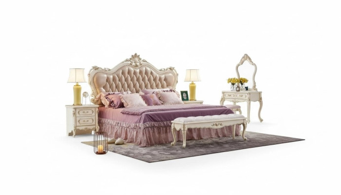 Bedroom set Chesterfield bed 2x nightstands classic furniture 3-piece set