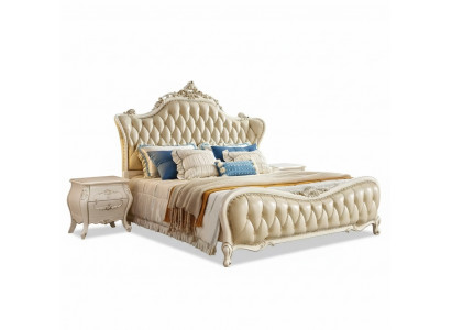 Classic bedroom set, Chesterfield bed, 2x bedside tables, solid wood, 3-piece set