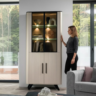 Modern and luxurious beige display cabinet living room glass cabinet cabinets cabinet.