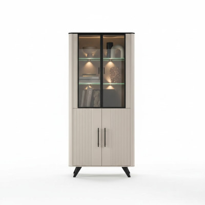 Modern and luxurious beige display cabinet living room glass cabinet cabinets cabinet.