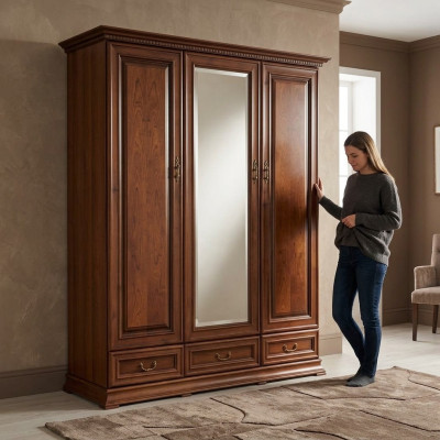 Wardrobe Bedroom Wood Cabinet Antique Style Baroque Cabinets