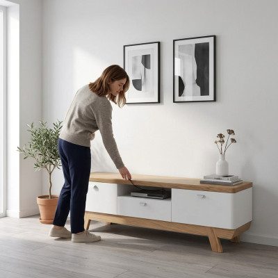 Living room TV stand television white stand cabinet furniture wood RTV