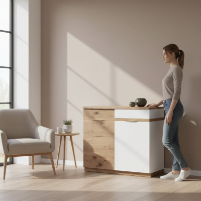 Dresser with 3 drawers, white sideboard, modern wooden sideboard