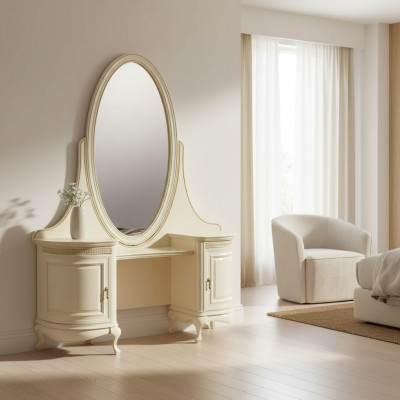Makeup table mirror bedroom luxury furniture beige console sideboard table