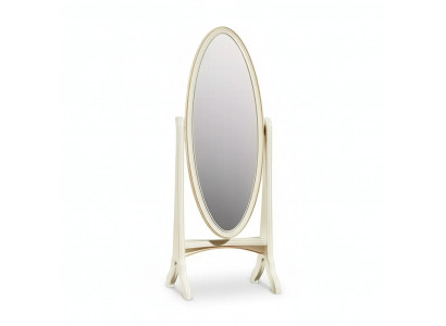 Living room floor mirror, oval wooden frame, white standing mirror, mirror