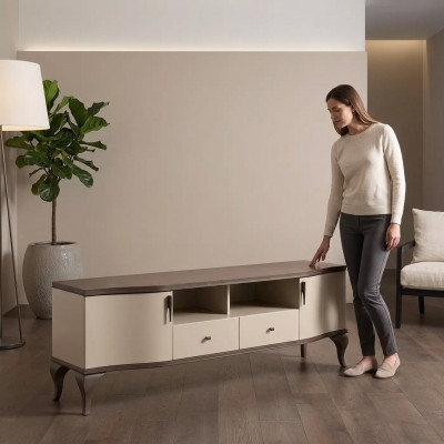 Living room furniture wall unit TV stand wall shelf wood beige modern sideboard