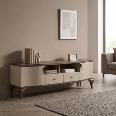 Living room furniture wall unit TV stand wall shelf wood beige modern sideboard