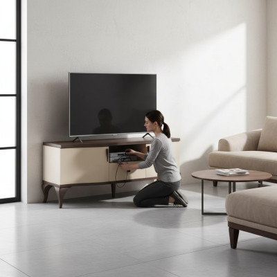 TV stand living room beige furniture wood sideboard style modern