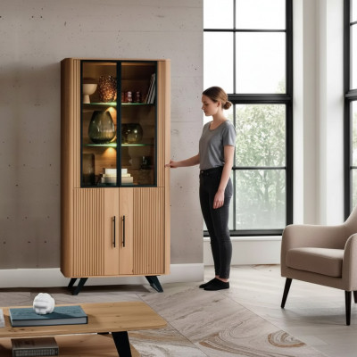 Showcase furniture living room cabinet beige glass display cabinets new
