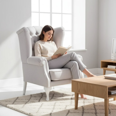 Armchair Seating Single-Seater Design White Upholstery Living Room Furniture TV Recliner
