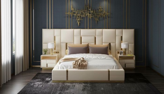 Complete bedroom furniture set 3-piece. Design furniture nightstands beds