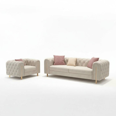 Set of 2 pcs Living Room Sofa Set Double Sofa Couch Modern Armchair Leather