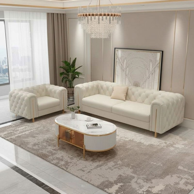 Set of 2 pc Living Room Sofa Set Three-Seater Sofa Modern Armchair Leather