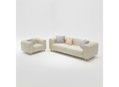 Set of 2 pc Living Room Sofa Set Three-Seater Sofa Modern Armchair Leather