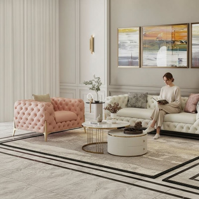Living room set design Chesterfield sofa set leather seat upholstery 2-piece