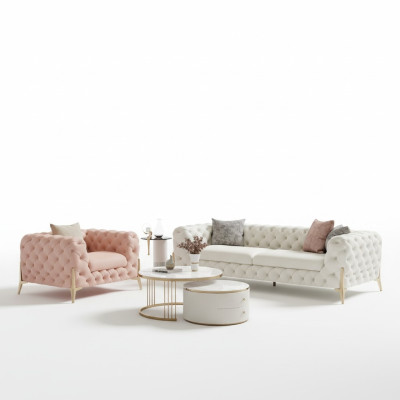 Living room set design Chesterfield sofa set leather seat upholstery 2-piece