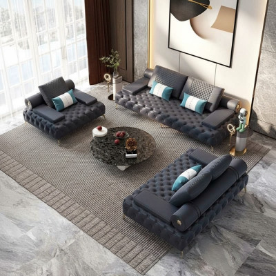 Living Room Set 3-Piece Black Living Room Sofa Set 3 + 2 + 1 Seater New Wood