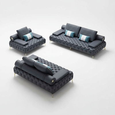 Living Room Set 3-Piece Black Living Room Sofa Set 3 + 2 + 1 Seater New Wood
