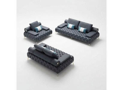 Living Room Set 3-Piece Black Living Room Sofa Set 3 + 2 + 1 Seater New Wood