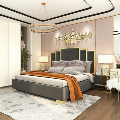 Bed 2x Nightstand 3-piece Bedroom Set Design Modern Luxury Nightstands