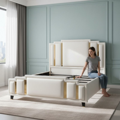 Leather bed upholstery design luxury double hotel bedroom beds