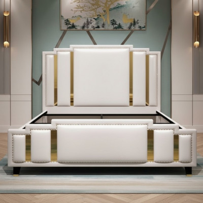 Leather bed upholstery design luxury double hotel bedroom beds
