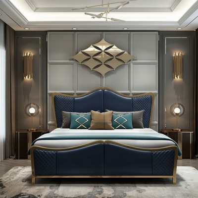 Designer luxury bedroom set group suite bed 2x bedside table 3 piece new