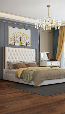 Double hotel beds sleep room leather modern bed upholstery
