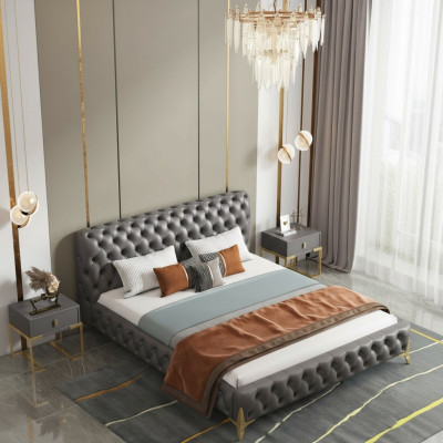 Bed 2x Nightstand 3 pc Bedroom Set Design Modern Luxury Bedroom sets