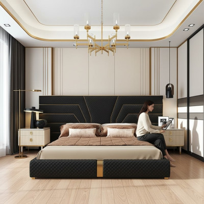 Designer bed upholstered bed metal gold 180x200 double bed